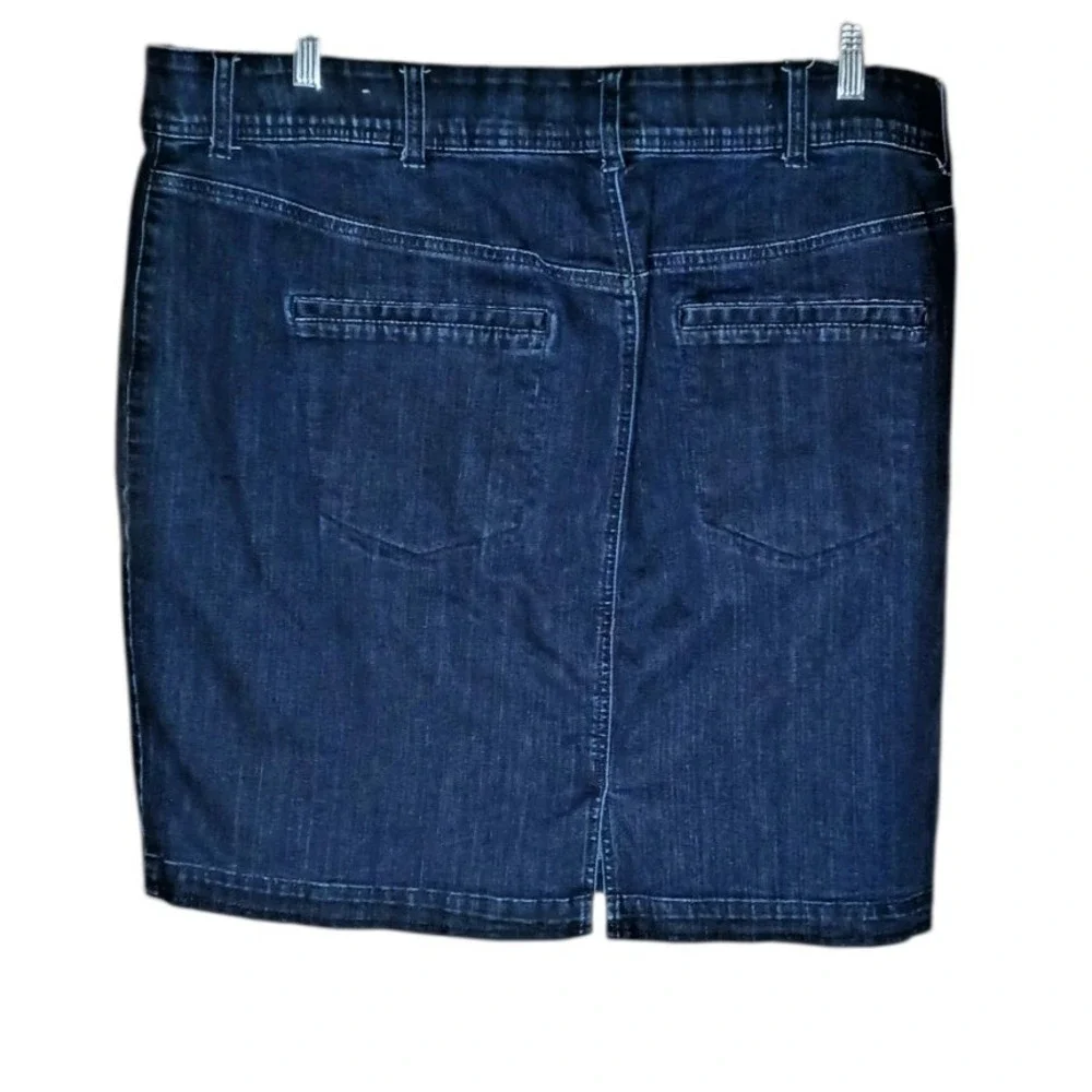 Lane Bryant Denim Skirt Womens 26 Plus Dark Wash Button Front Stretch Jean Skirt